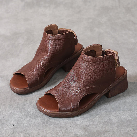 Sandalias Retro de Cuero Genuino para Mujer con Tacón Medio y Suela Suave - Image 7