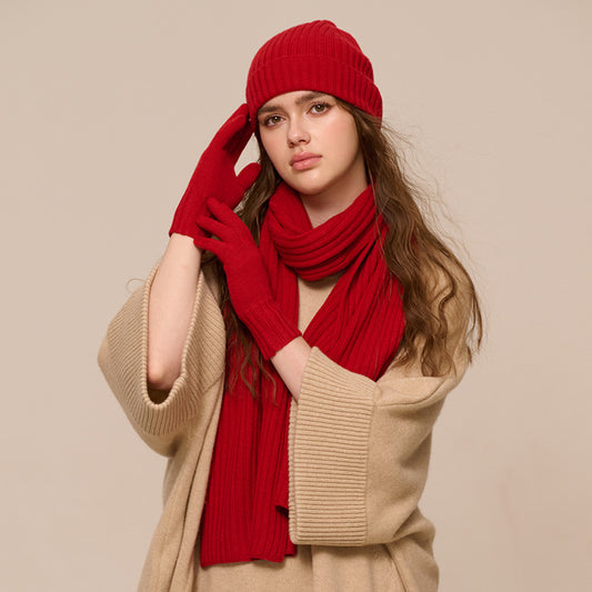 Conjunto de Abrigo Invernal: Gorro, Bufanda y Guantes en Lana para Mujer