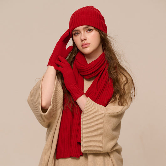 Conjunto de Abrigo Invernal: Gorro, Bufanda y Guantes en Lana para Mujer