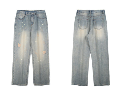 Pantalones Vaqueros Rectos con Desgarre Lavado a Agua para Hombre - Image 12