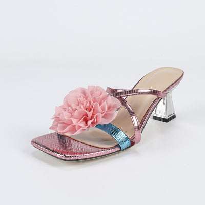 Sandalias de Tacón Alto con Punta Cuadrada y Flores 3D - Image 5