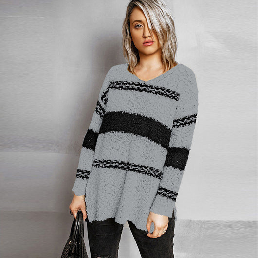 Suéter Rayado Suelto con Escote en V para Mujer - Estilo Europeo y Americano - Image 9