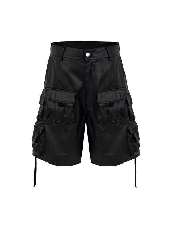 Shorts Tácticos con Recubrimiento Brillante y Multi-Bolsillos