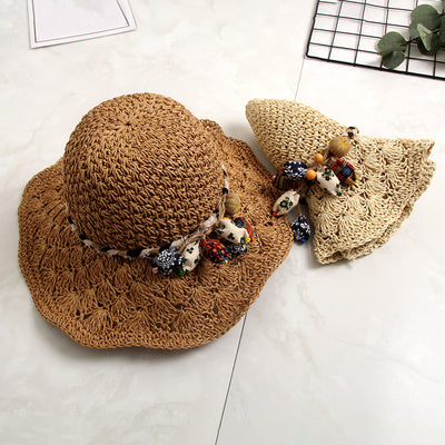 Sombrero de Paja Tejido Calado con Ala Ondulada para el Sol - Image 11