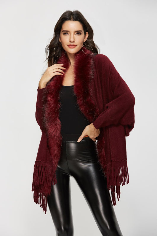 Cardigan Suéter con Cuello de Piel Sintética - Image 2