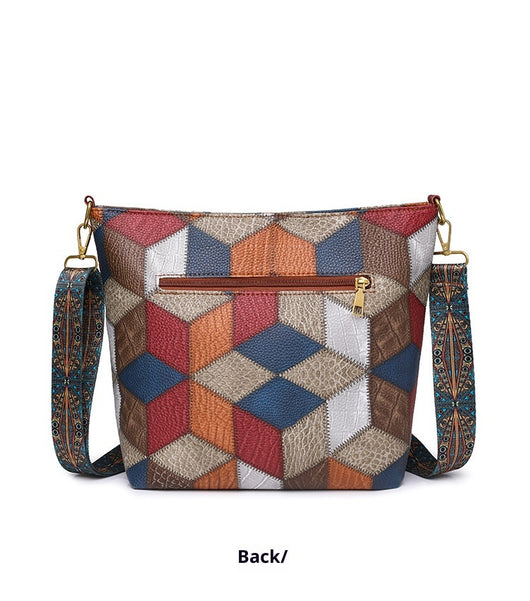 Bolso Tote Multicolor Casual de Gran Capacidad con Costuras Contrastantes - Image 11