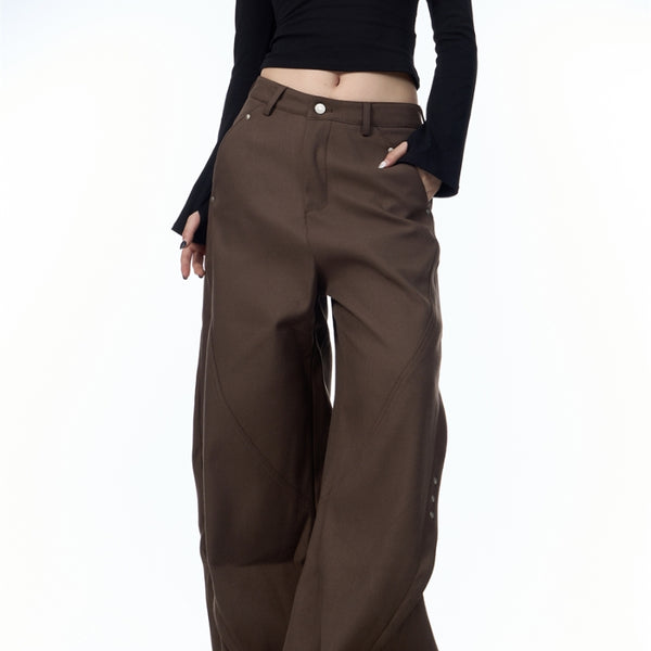 Pantalones Anchos de Tiro Alto con Costura Decorativa para Mujer