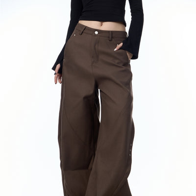 Pantalones Anchos de Tiro Alto con Costura Decorativa para Mujer