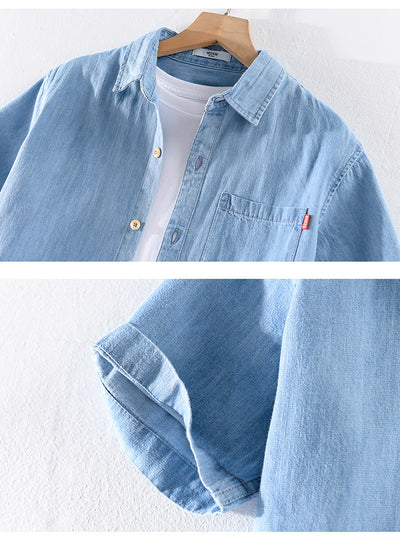 Camisa Denim Manga Corta de Algodón para Hombre - Clásica y Versátil - Image 15