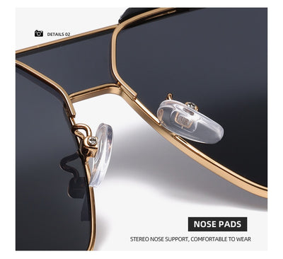 Black and gold polygon sunglasses with dark gray lenses, featuring a trendy concave design and anti-blue light properties. - Image 12