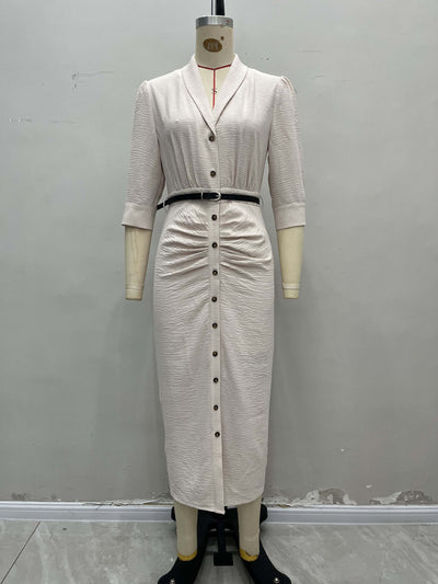 Vestido Camisero Plisado con Cinturón - Manga Corta - Image 11