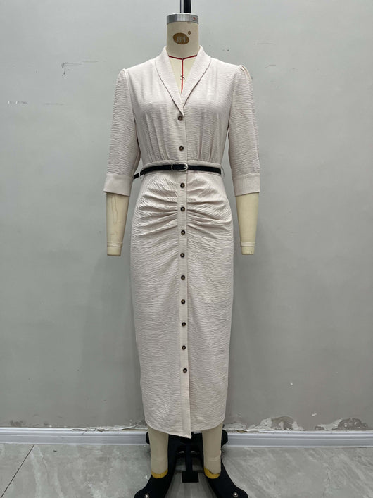 Vestido Camisero Plisado con Cinturón - Manga Corta - Image 11