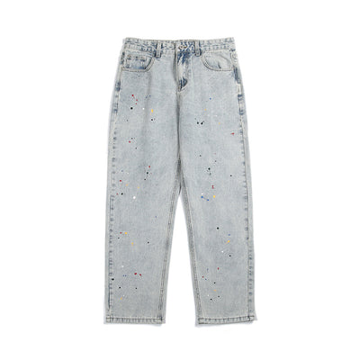 Jeans Holgados Rectos Hip-hop con Efecto Tinta Salpicada Estilo Japonés - Image 3