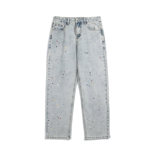 Jeans Holgados Rectos Hip-hop con Efecto Tinta Salpicada Estilo Japonés - Image 3