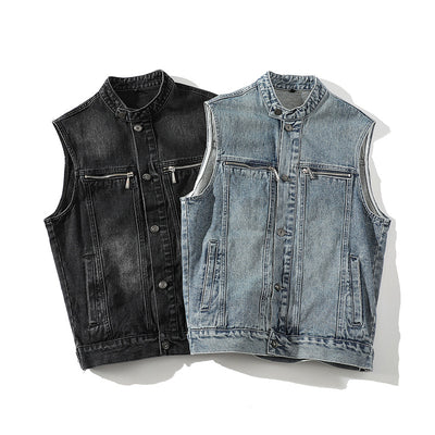 Chaleco Denim Lavado para Hombre con Cuello de Pie