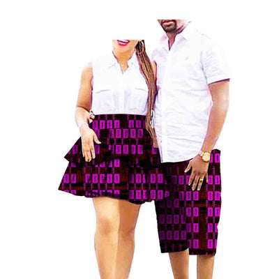 Conjunto de Pareja Estampado Africano en Algodón - Falda para Ella y Shorts para Él - Image 22