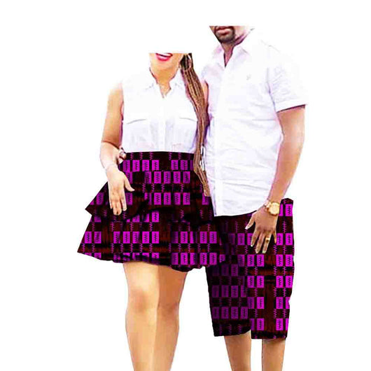 Conjunto de Pareja Estampado Africano en Algodón - Falda para Ella y Shorts para Él - Image 22