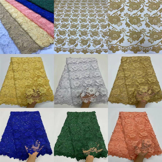 Tela de Encaje Soluble en Agua con Lentejuelas y Flores Bordadas - Image 15