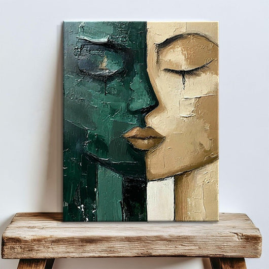 Cuadro Moderno Óleo Rostro Verde y Beige - Arte Contemporáneo para Sala y Dormitorio - Image 7
