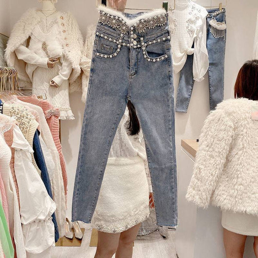Jeans Talle Alto Abotonado con Detalles de Cuentas y Costuras en Lana - Image 11