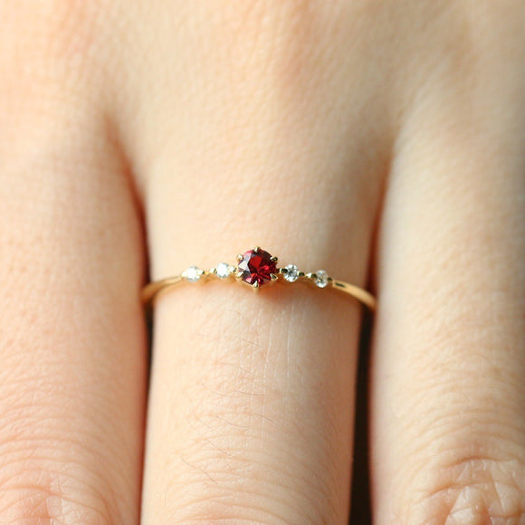 Anillo de Compromiso y Boda en Oro 16k con Rubí y Diamantes para Mujer