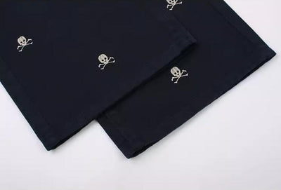 Pantalones Rectos Holgados Tibetanos con Estampado Calavera Azul - Image 3