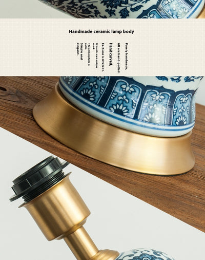 Lámpara de Mesita Porcelana Azul y Blanco Estilo Chino para Dormitorio - Image 16