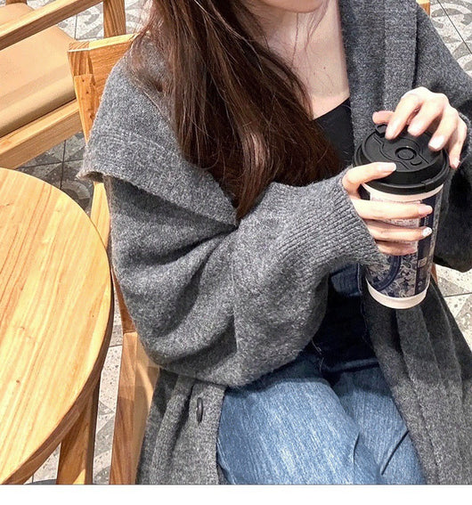 Cardigan Largo con Capucha Estilo Coreano Tejido para Mujer - Image 23