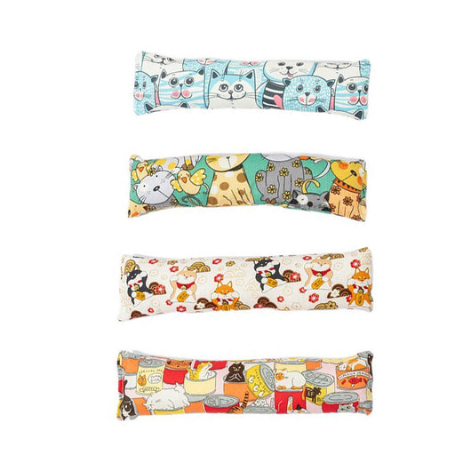 Dark blue catnip pillow toy with white cat, fish, and paw print patterns, measuring 25cm long. - Image 4