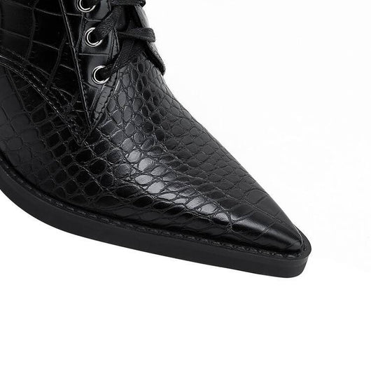 Botas Tacón Grueso Retro con Patrón de Piedra y Cordones - Estilo Fashion - Image 31