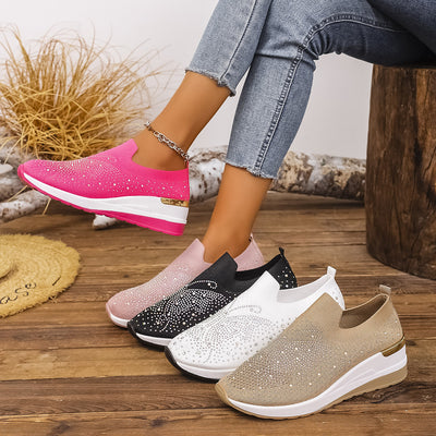 Zapatos de Tacón Cuña Verano para Mujer con Strass y Punta Redonda