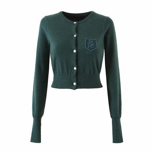 Cardigan Tejido Corto con Bordado de Letras Estilo Británico - Image 6