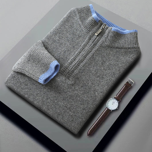 Suéter de Lana Gruesa para Hombre con Cuello Mock Neck Bicolor - Image 5
