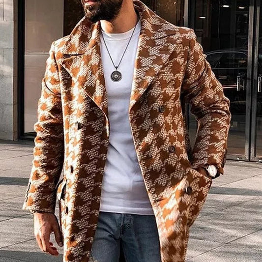 Abrigo de Invierno Estampado con Cuello Solapa - Diseño Moderno para Hombre