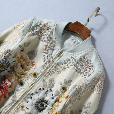 Chaqueta Beisbolera Larga con Peonia Cristalizada y Bordado en Relieve para Mujer - Image 7