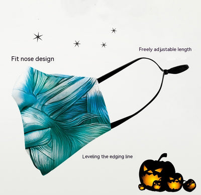 Black ear hook dust mask with white spiderweb pattern and small red spiders, perfect for Halloween. - Image 22