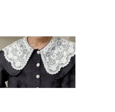 Vestido Jacquard con Cuello Doble de Encaje - Image 11
