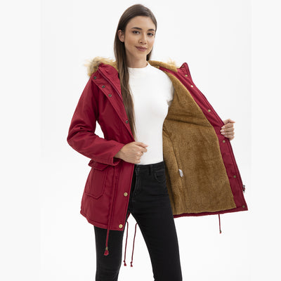 Abrigo Acolchado Mujer Largo con Capucha, Cuello de Piel y Cintura Ajustada - Image 2