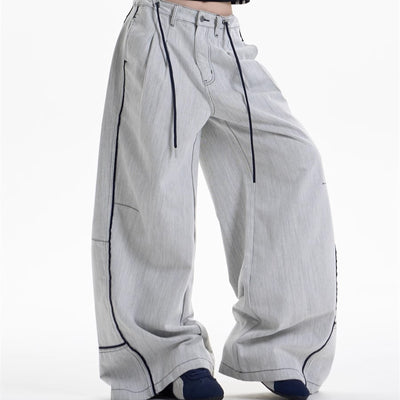 Pantalones Anchos Casuales con Costuras en Contraste - Image 2