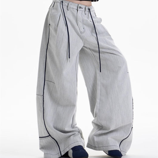 Pantalones Anchos Casuales con Costuras en Contraste - Image 2