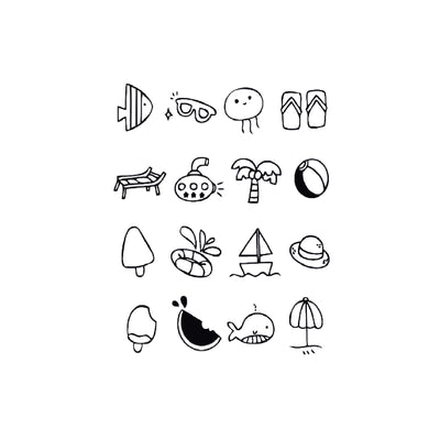 Sheet of 24 black outline doodle temporary tattoo stickers including a bow, heart, crown, sun, stars, and flowers. - Image 20