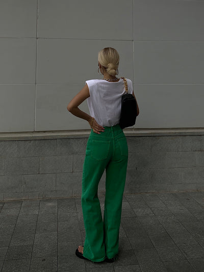 Jeans Rojos de Cintura Alta y Pierna Recta Ancha para Mujer - Image 10