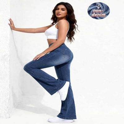 Pantalón Retro Azul Acampanado Tiro Bajo Efecto Denim - Image 10