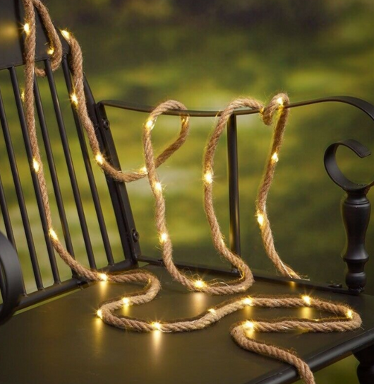 Guirnalda Solar de Cuerda de Cáñamo con Luces LED y Alambre de Cobre