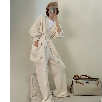 Conjunto Elegante: Suéter Tejido Holgado + Pantalón Recto Cintura Alta - Image 9