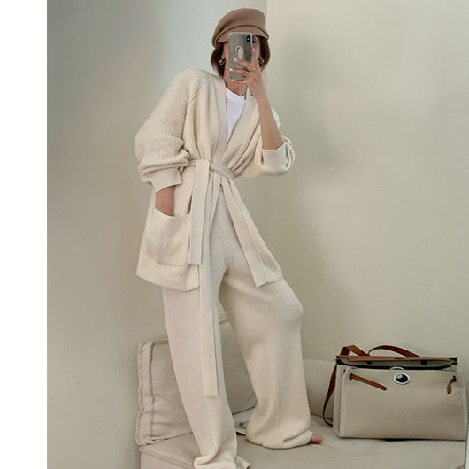 Conjunto Elegante: Suéter Tejido Holgado + Pantalón Recto Cintura Alta - Image 9