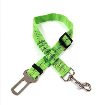 Black nylon automotive reflective webbing safety rope with a seatbelt buckle and a metal swivel snap hook. - Image 7