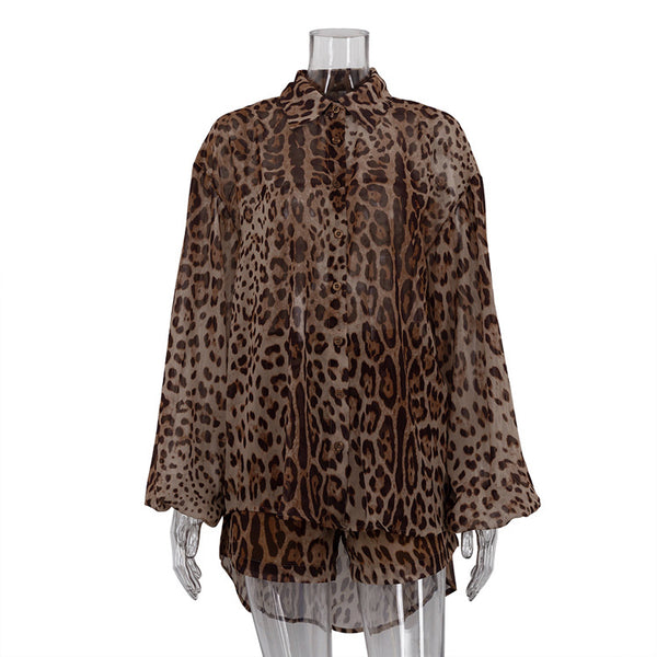 Conjunto Leopardo Transparente: Blusa Manga Larga y Shorts Sueltos - Image 6