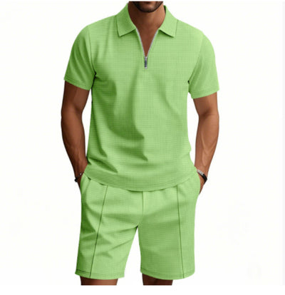 Conjunto Casual de Dos Piezas en Waffle para Hombre - Playera y Shorts con Cremallera - Image 11
