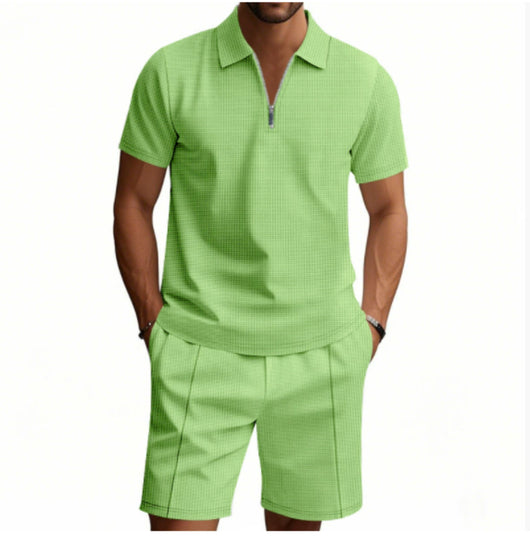 Conjunto Casual de Dos Piezas en Waffle para Hombre - Playera y Shorts con Cremallera - Image 11